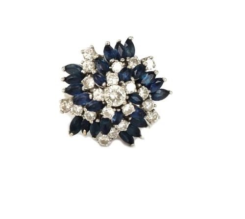 ESTATE DIAMONDS & SAPPHIRE 14K WHITE GOLD SWIRL RING SIZE 5.25 LIQUIDATION! (1 of 2)