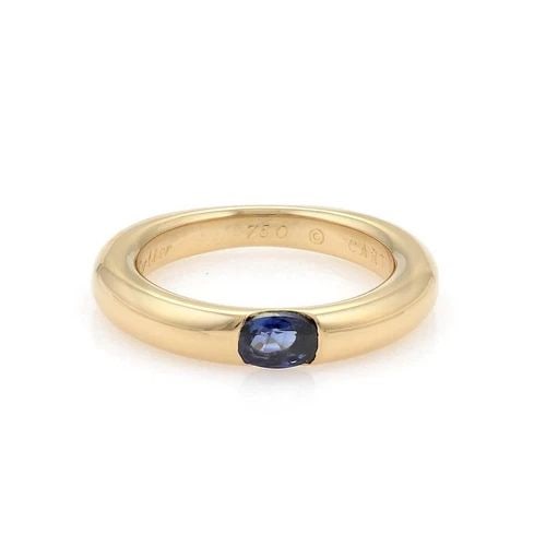 CARTIER ELLIPSE OVAL SAPPHIRE 18K GOLD DOME BAND RING SIZE 50 -US 5.5 (1 of 2)