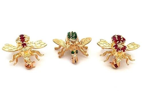 LOVELY DIAMOND RUBY EMERALD 14K YELLOW GOLD SET OF 3 BEE PINS (1 of 2)