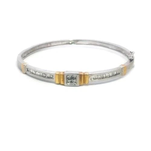 7120 DIAMOND GOLD BANGLE 14K TWO TONE HINGED OVAL SHAPE STYLE (1 of 2)