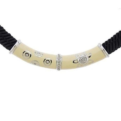 NOUVELLE BAGUE DIAMOND 18K GOLD 925 SILVER ENAMEL CORD NECKLACE 18"L LIQUIDATION: NOUVELLE BAGUE DIAMOND 18K GOLD 925 SILVER ENAMEL CORD NECKLACE 18"L Nouvelle Bague Diamond 18k Gold 925 Silver Enamel Cord Necklace 18"L Description This is an auhtentic collar necklace by La Nouvell