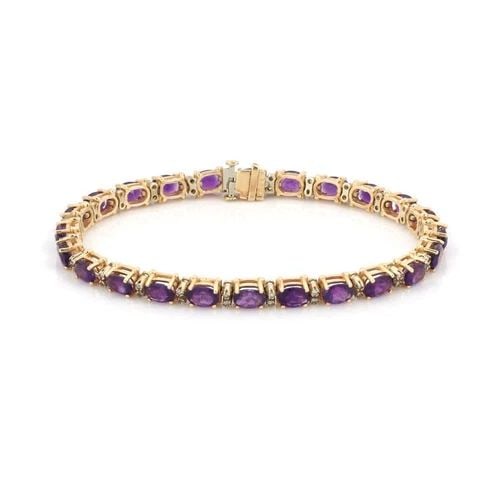 AMETHYST DIAMOND BRACELET 14K YELLOW GOLD TENNIS BRACELET ESTATE (1 of 2)