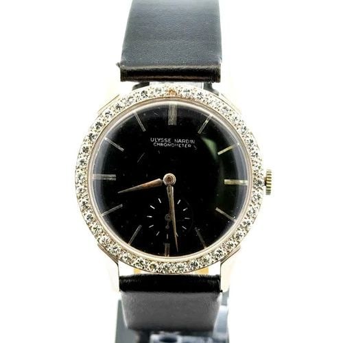 ULYSSE NARDIN MEN'S GOLD WATCH DIAMOND BEZEL MANUAL WIND LEATHER BAND #7429 (1 of 2)