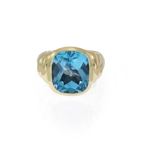 DAVID YURMAN NOBLESSE BLUE TOPAZ 14K GOLD 925 SILVER CABLE RING (1 of 2)