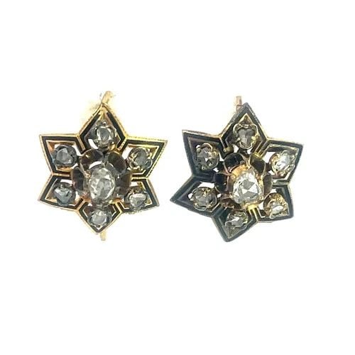 VICTORIAN DIAMOND GOLD EARRINGS ROSE CUT 18K YELLOW ENAMEL STAR DANGLE STYLE (1 of 2)