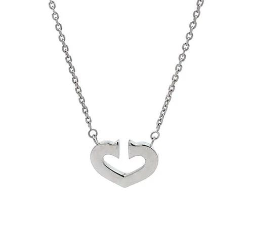 CARTIER C HEARTS 18K WHITE GOLD PENDANT & CHAIN NECKLACE: CARTIER C HEARTS 18K WHITE GOLD PENDANT & CHAIN NECKLACE This is a charming authentic necklace by Cartier. It is from C Hearts of Cartier Collection, the pendant is an open double C heart and is attac
