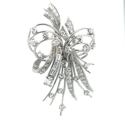 DIAMOND PLATINUM BROOCH 2.75CT FLOWER SPRAY BOW PIN (1 of 2)