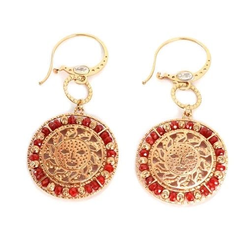 SUN DAY CARNELIAN 18K ROSE GOLD LION FACE ROUND DANGLE EARRINGS LIQUIDATION (1 of 2)