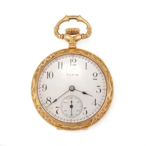 ELGIN VINTAGE 14K GOLD HALF HUNTER SMALL FLORAL POCKET WATCH LIQUIDATION! (1 of 2)