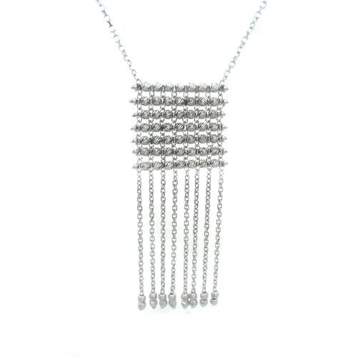 WHITE GOLD 18K FRINGE NECKLACE DIAMOND CUT BEAD TASSEL STYLE W/CHAIN (1 of 2)