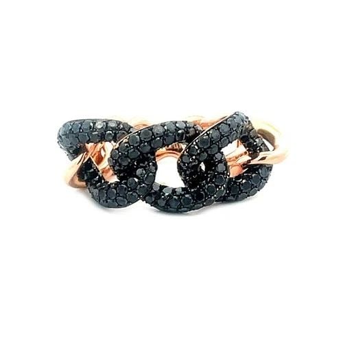NOAH BLACK DIAMOND GOLD RING 18K ROSE PAVE SET CURB LINK CHAIN BAND SIZE 7: NOAH BLACK DIAMOND GOLD RING 18K ROSE PAVE SET CURB LINK CHAIN BAND SIZE 7 This is a lovely ring signed by Noah; it is a stunning piece of fine jewelry featuring a durable 18k rose gold band with grad