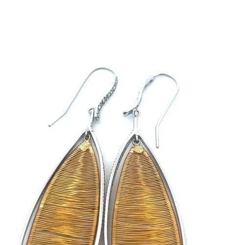 VIVARA FOLHAS NATURE GOLD LEAF EARRINGS DIAMOND 18K TWO TONE DANGLE STYLE (1 of 2)