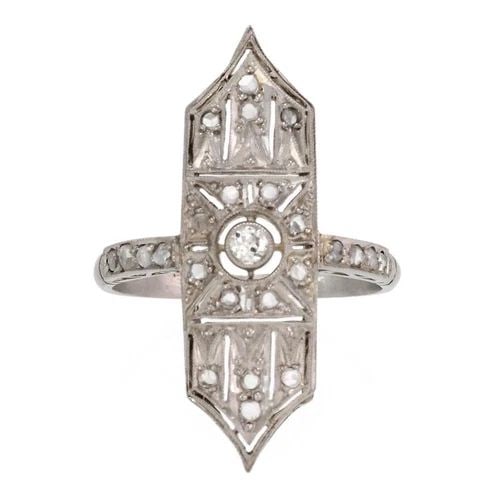 ART DECO ROSE CUT DIAMONDS PLATINUM LONG RING SIZE 8.25 LIQUIDATION! (1 of 2)