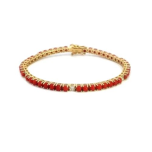 DIAMOND CORAL GOLD BRACELET 18K YELLOW BEAD STYLE (1 of 2)