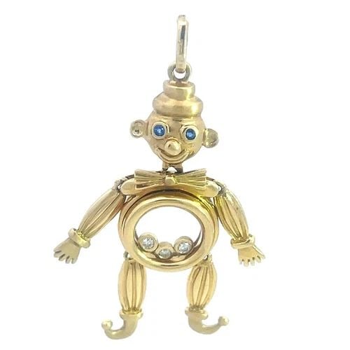 DIAMOND GOLD CLOWN PENDANT 18K YELLOW FULL FIGURE MOVABLE STYLE (1 of 2)