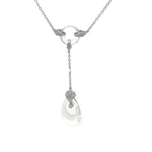 DIAMOND 18K WHITE GOLD CLEAR QUARTZ PENDANT LARIAT NECKLACE BY S.COLEE (1 of 2)
