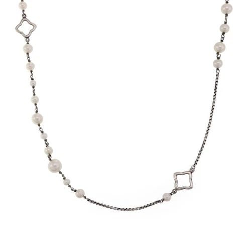 DAVID YURMAN QUATREFOIL PEARLS 925 SILVER LONG NECKLACE 49" LIQUIDATION!: DAVID YURMAN QUATREFOIL PEARLS 925 SILVER LONG NECKLACE 49" ! David Yurman Quatrefoil Pearls 925 Silver Long Necklace 49" ! Description This is an authentic long necklace from David Yurman, it is craf
