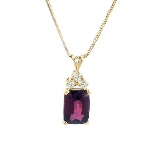 TOURMALINE DIAMOND GOLD PENDANT 14K YELLOW CHEVRON LINK CHAIN 10CARAT (1 of 2)