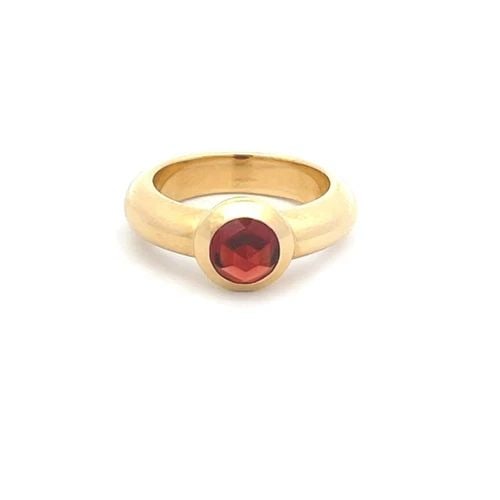 TIFFANY & CO. FRANCE 18K YELLOW GOLD BULLET SHAPE GARNET SOLITAIRE RING (1 of 2)