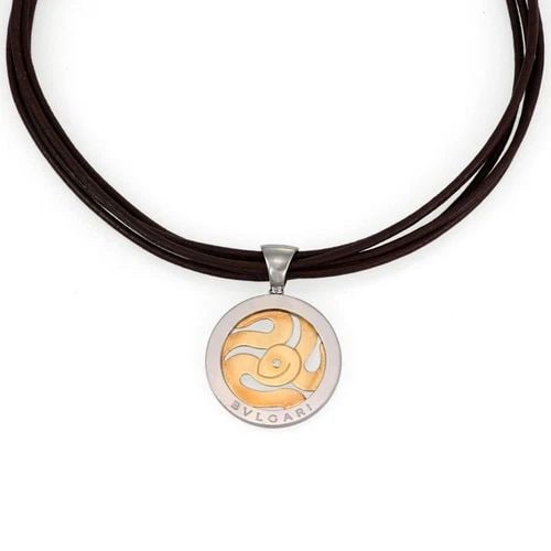 BVLGARI TONDO SNAKE DIAMOND 18K GOLD STEEL CHARM 5 CORD NECKLACE LIQUIDATION (1 of 2)