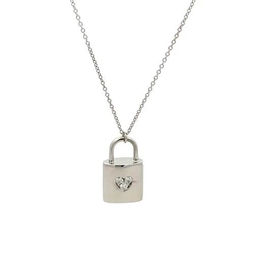 TIFFANY & CO. PADLOCK PENDANT DIAMOND 18K WHITE GOLD & CHAIN NECKLACE (1 of 2)