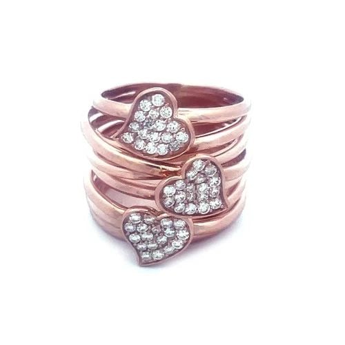 EFFY DIAMOND ROSE GOLD RING 14K MULTI-BAND PAVE SET 3 HEARTS DESIGN (1 of 2)