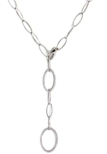 GOLD DIAMOND LAVALIER NECKLACE LONG LINK CHAIN PENDANT 14 WHITE (1 of 2)