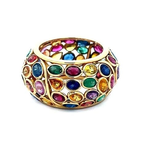 GOLD MULTI-COLOR GEMSTONE RING 18K YELLOW GENUINE BEZEL SET STYLE SIZE 6.75 (1 of 2)