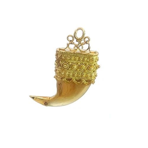 GOLD FILIGREE CLAW PENDANT 18K YELLOW BONE ETRUSCAN VINTAGE DESIGN: GOLD FILIGREE CLAW PENDANT 18K YELLOW BONE ETRUSCAN VINTAGE DESIGN 0