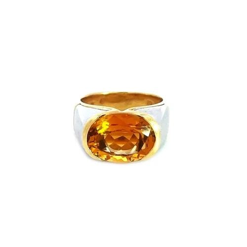 MARINA BULGARI CITRINE GOLD RING 18K TWO TONE OVAL TOP (1 of 2)
