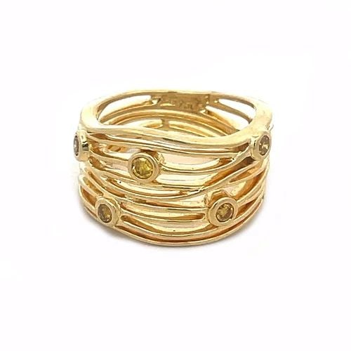 FANCY YELLOW DIAMOND GOLD RING 18K YELLOW WIRE WAVE WIDE BAND: FANCY YELLOW DIAMOND GOLD RING 18K YELLOW WIRE WAVE WIDE BAND This beautiful open style wire band is crafted from 18k yellow gold featuring fine multi wires in a wave crossover design, the front half 