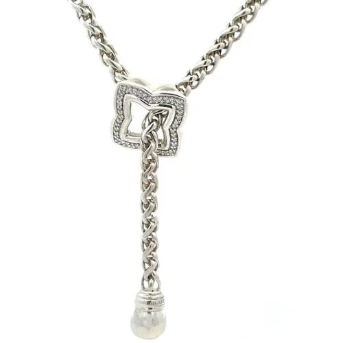 DAVID YURMAN NECKLACE DIAMOND LARIAT SILVER STERLING TASSEL CHAIN: DAVID YURMAN NECKLACE DIAMOND LARIAT SILVER STERLING TASSEL CHAIN This is an elegant authentic necklace from David Yurman. It is well crafted from sterling silver featuring a quatrefoil shape pendant 