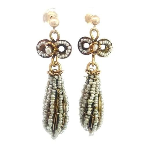 VICTORIAN SEED PEARLS GOLD EARRINGS 18K 14K LONG BULB DROP DANGLE STYLE (1 of 2)