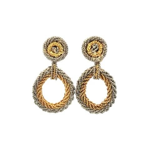 GOLD MESH DANGLE EARRINGS 14K TWO TONE OPEN STYLE OVAL SHAPE: GOLD MESH DANGLE EARRINGS 14K TWO TONE OPEN STYLE OVAL SHAPE These Gold Mesh Dangle Earrings are a vintage piece of fine jewelry, perfect for women looking to add a touch of beauty to their outfit. Th