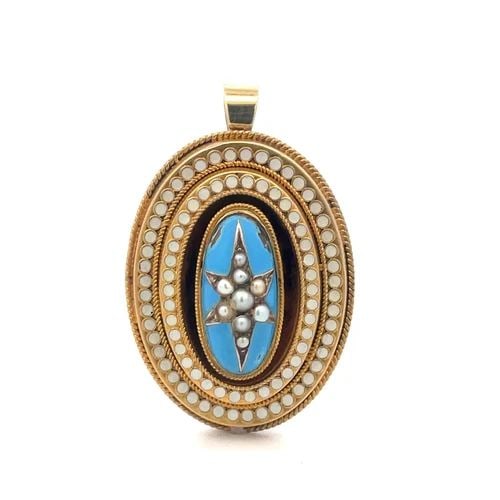 VICTORIAN GOLD PEARLS OVAL PENDANT 14-18K 3 TIER STARBURST STYLE: VICTORIAN GOLD PEARLS OVAL PENDANT 14-18K 3 TIER STARBURST STYLE This beautiful and charming pendant is from the Victorian Era, it is crafted with 14k to 18k yellow gold featuring a 3 tier oval shape 