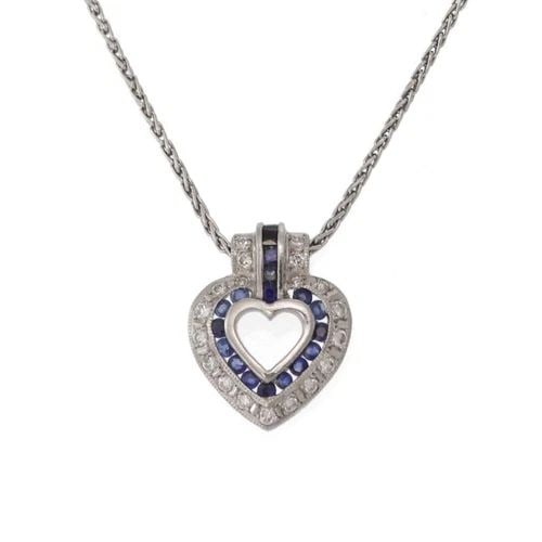 DIAMOND SAPPHIRE HEART PENDANT & CHAIN NECKLACE IN PLATINUM (1 of 2)