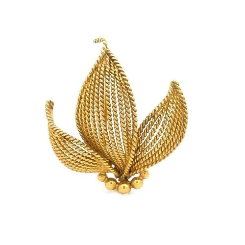 TIFFANY & CO. GOLD BROOCH VINTAGE 18K YELLOW MESH LEAVES STYLE (1 of 2)