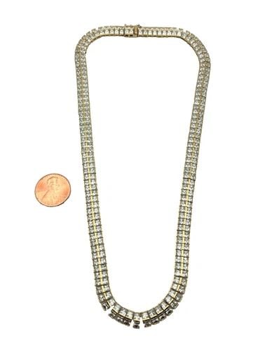 14K SOLID GOLD NECKLACE WITH TWO ROWS OF CUBIC ZIRCONIA ( 16.5 INCH ) 40.6G (1 of 1)