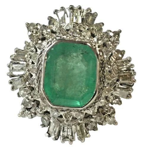 18K WHITE GOLD RING, 4.25CT NATURAL EMERALD, 2CTS DIAMONDS (SIZE 5.75) 12.1 GRAM (1 of 1)
