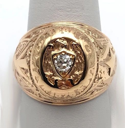10K GOLD A&M COLLEGE OF TEXAS RING 1876 0.26CT DIAMOND ( SIZE: 11 ) 24.4G (1 of 1)