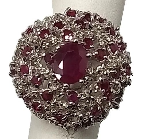 NEW 14K WHITE GOLD RING, 5.45CTS RUBIES, 1.95CTS DIAMONDS (SIZE 6.5) 13.3 GRAM (1 of 1)