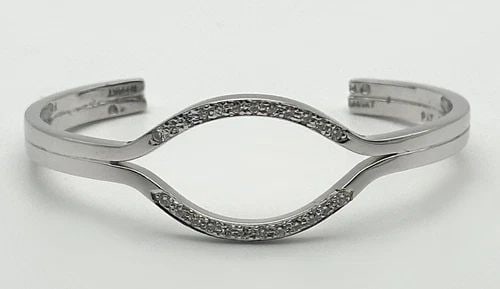 14K WHITE GOLD EYE SHAPED CUFF BRACELET, 0.50CTS DIAMONDS (5.5 INCH) 18.8 GRAM (1 of 1)