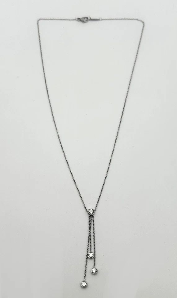 TIFFANY & CO. PLATINUM TRIPLE DIAMOND DROP LAVALIER NECKLACE ( 16 INCH ) 3.4G (1 of 2)