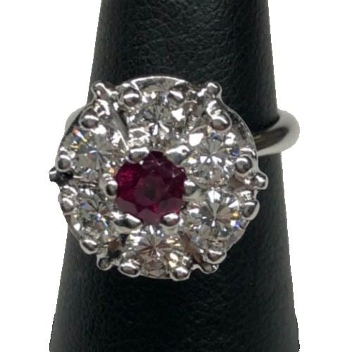 14K WHITE GOLD RING, 1.2CTS DIAMONDS, 0.60CT RUBY ( SIZE: 3.5 ) 4.8G (1 of 1)