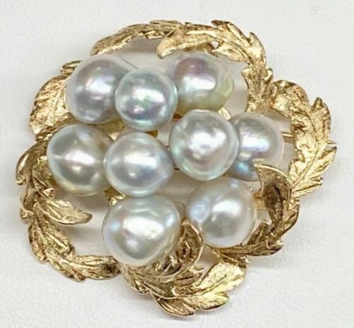 14K YELLOW GOLD CIRCLE WREATH WITH CULTURED PEARLS BROOCH/PIN 16.3 GRAMS (1 of 1)