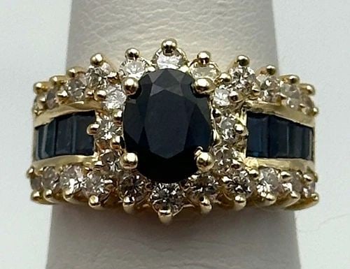 14K GOLD RING, 2.40CTW SAPPHIRES, 0.75CTW DIAMONDS (SIZE 6) 7 GRAM (1 of 1)