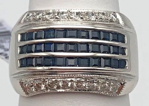 18K WHITE GOLD RING, 1.25CTS SAPPHIRES, 0.35CTS DIAMONDS ( SIZE: 7.75 ) 10G: 18K WHITE GOLD RING/ BAND WITH NATURAL SAPPHIRES AND 0.35CTW DIAMONDS 18k White Gold Ring / Band with Sapphires and 0.35cts of Diamonds Condition: New with tags, has been moved around in inventory Mat