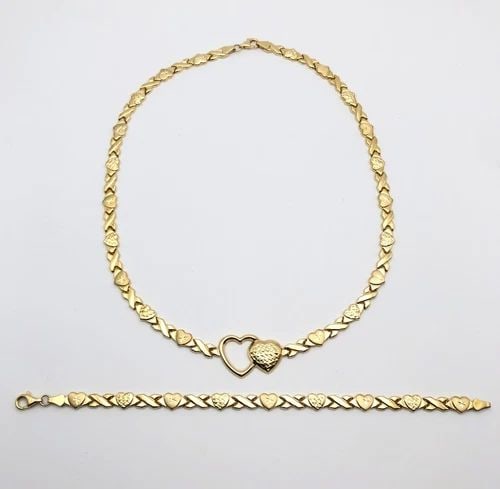 10K GOLD HEART STYLE NECKLACE (18") AND BRACELET (7.5"), 17.6 GRAMS TOTAL (1 of 1)