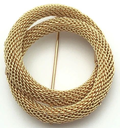 TIFFANY & CO. 14K GOLD VINTAGE CIRCLE TWISTED MESH BROOCH / PIN 11.5G (1 of 1)