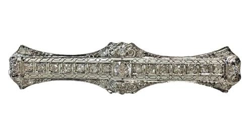 ANTIQUE PLATINUM/14K WHITE GOLD FILIGREE BROOCH, 1.5CTS NATURAL DIAMONDS 7.6GRAM (1 of 1)